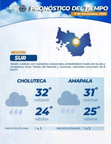 Temperaturas máximas y mínimas en Choluteca y Amapala.