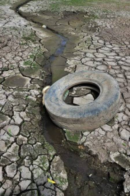 Seca y contaminada: así luce la represa Los Laureles de Tegucigalpa