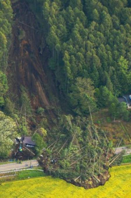 Numerosas viviendas resultaron sepultadas en Atsuma y Abira al colapsar el terreno en zonas montañosas.