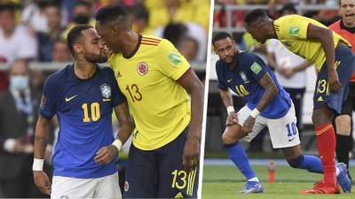 Neymar y Yerry Mina tuvieron un bravo enfrentamiento.