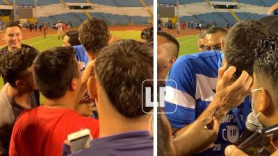 Jonathan Rougier no pudo contener las lágrimas ante el apoyo que le mostraban aficionados del Motagua sobre la cancha del estadio Olímpico.