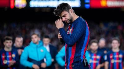 Gerard Piqué no pudo contener el llanto durante el discurso que ofreció en su despedida del Spotify Camp Nou.