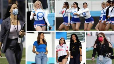 Las bellas chicas que cautivaron en el clásico Motagua-Olimpia por la ida de las semifinales del Torneo Clausura 2022, en el estadio Nacional Chelato Uclés.