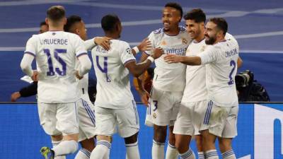 Jugadores del Real Madrid celebrando el golazo de Marco Asensio.