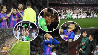 Las imágenes de la dolorosa eliminación del FC Barcelona en los cuartos de final de la Europa League tras perder (2-3) contra el Eintracht Frankfurt en un Camp Nou que se pintó de blanco con los aficionados alemanes.