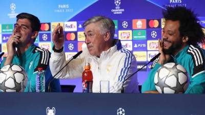 Carlo Ancelotti habló en rueda de prensa acompañado de Thibaut Courtois y Marcelo.