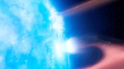 Impresión artística de la enana blanca G29-38, que acumula material planetario procedente de un disco de desechos circunestelares.