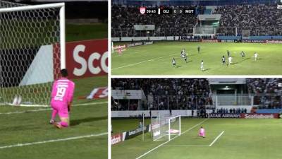 El disparo de Michaell Chirinos rebotó en la línea de gol del arco del Motagua.