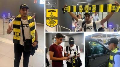 El futbolista hondureño Edwin Rodríguez llegó a Grecia para incorporarse a su nueva casa, el Aris Salónica y coincidió con el arribo del que será su nuevo entrenador en dicho club.