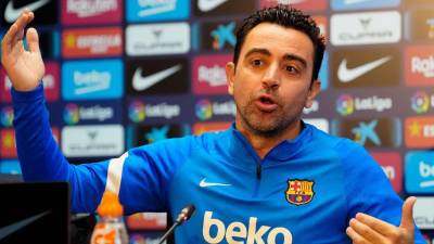 El entrenador del FC Barcelona, Xavi Hernández, en rueda de prensa.