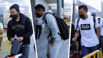 Danilo Acosta, Andy Najar y Denil Maldonado cuando se marchaban de San Pedro Sula.