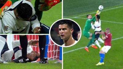 Cristiano Ronaldo sufrió un fuerte golpe en el rostro y terminó sangrando en el juego República Checa-Portugal.