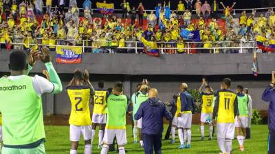 Los jugadores de Ecuador celebraron la clasificación con la afición que viajó a Paraguay para apoyarlos.