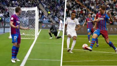 El gol de Luuk de Jong para el empate del Barcelona contra el Real Madrid en la Supercopa de España.