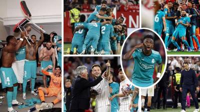 Las imágenes de la gran remontada del Real Madrid para ganar al Sevilla (2-3) en la jornada 32 de la Liga Española y la alocada celebración madridista en el estadio Ramón Sánchez-Pizjuán.