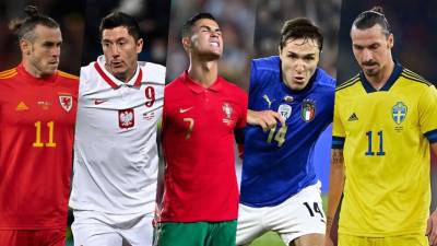 Gareth Bale, Robert Lewandowski, Cristiano Ronaldo, Federico Chiesa y Zlatan Ibrahimovic, las figuras mundiales que disputarán el repechaje europeo.