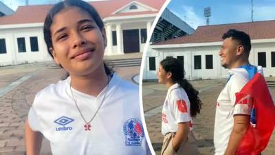Miselis Lagos, la aficionada del Motagua, que le tocó pagar una apuesta a su padre y ponerse la camiseta del Olimpia.