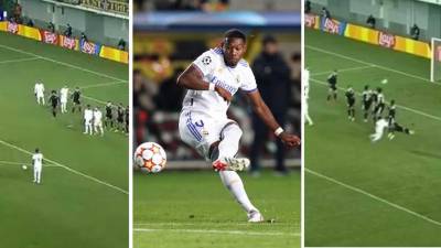 David Alaba marcó de tiro libre el primer gol del Real Madrid contra el Sheriff en Moldavia.