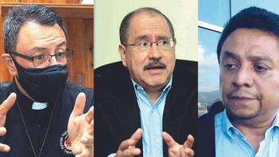 Sacerdote Juan Ángel López, diputado Hugo Noé Pino y diputado Ramón Barrios.