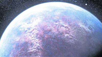 Representación de Gliese 667Cc, el exoplaneta más cercano después de Wolf 1061c, que está a 22 años luz y la órbita alrededor de su estrella dura 28 días.