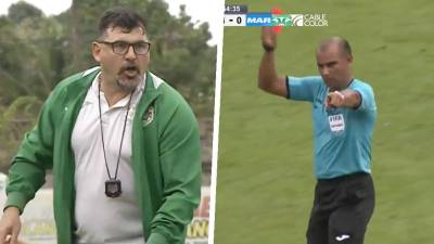 El árbitro Óscar Moncada expulsó al entrenador de Marathón, Martín ‘Tato’ García.