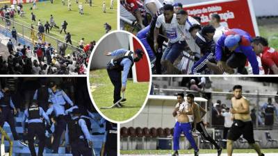 Otra vez se empaña el fútbol hondureño. Durante el descanso del Clásico Olimpia-Motagua hubo invasión de aficionados olimpistas bucando a motagüenses que se infiltraronn en las graderías del estadio Morazán.