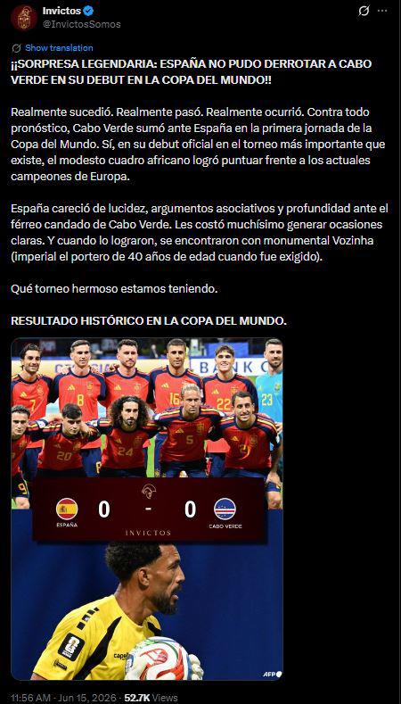 Indignación por España tras su debut en el Mundial y esto dicen de Cabo Verde