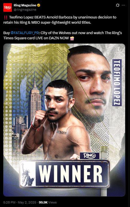 Revuelo mundial por Teófimo López: Cátedra sobre el ring y “sigue siendo campeón