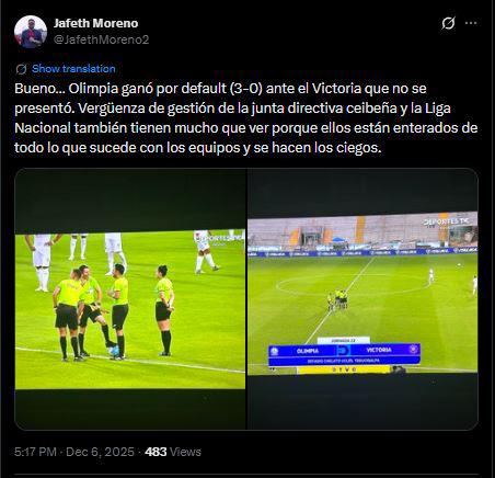 Enfado e indignación por lo que pasó en el Olimpia-Victoria: vergüenza