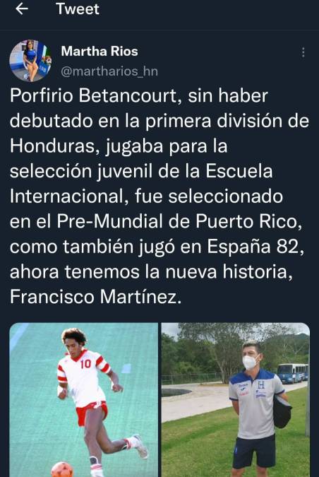 Martha Ríos recordó que Porfirio Betancourt fue convocado a una selección hondureña sin haber debutado en la Liga Nacional.