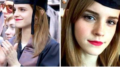 A través de Twitter, Emma subió una imagen en la que se le ve con la toga y el birrete.