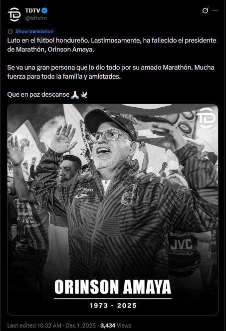 Consternación en Honduras por muerte de Orinson Amaya y hacen petición