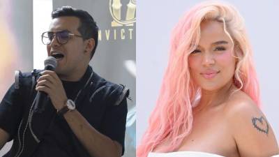 Collage de los cantantes colombianos Yeison Jiménez y Karol G.