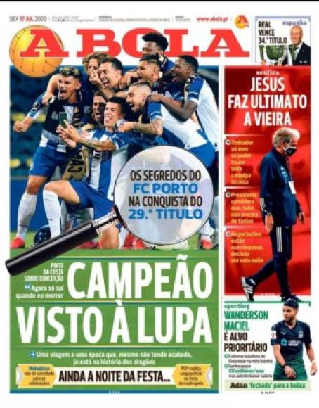 A Bola de Portugal - 'Real gana 34º título'.