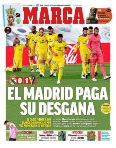 Diario Marca de España colocó como portada el festejo del Choco Lozano y cuestionó el rendimiento del Real Madrid.