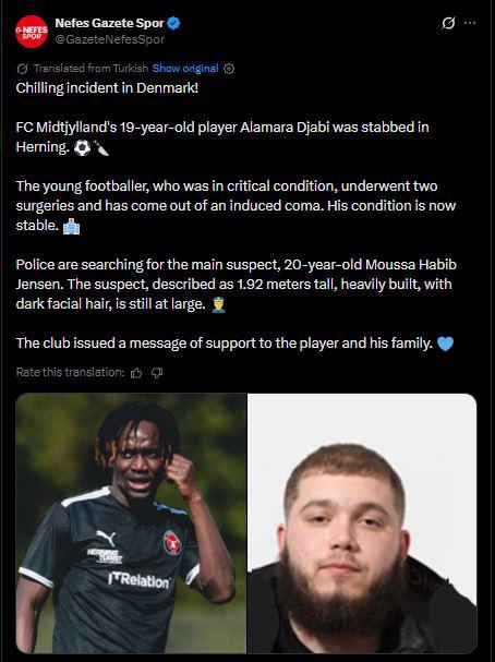 Terrible: Apuñalan a futbolista en Europa y esto informan sobre su estado