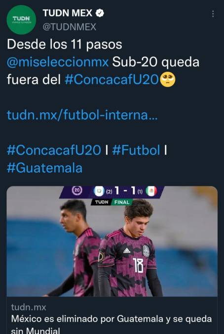 TUDN Mex hace realce en la eliminación de México del Premundial que se juega en Honduras.