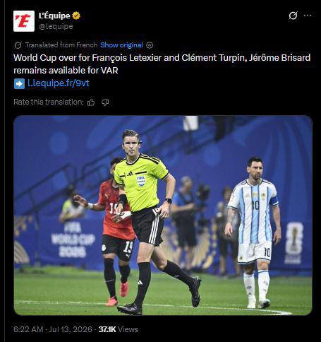 FIFA toma decisión con árbitro del polémico Argentina-Egipto en el Mundial