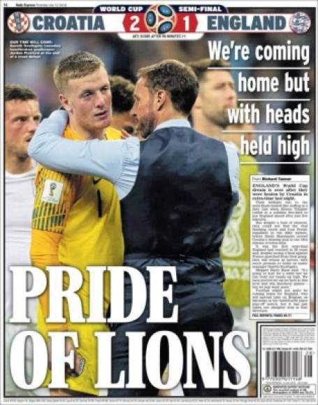 Portada Daily Express: 'Orgullo de leones. Estamos llegando a casa pero con la cabeza en alto'.