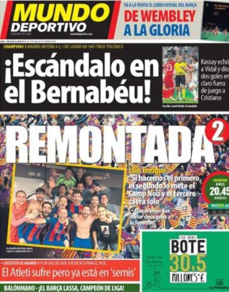 Mundo Deportivo de España hablan de escándalo y confían en la remontada del Barcelona ante PSG.