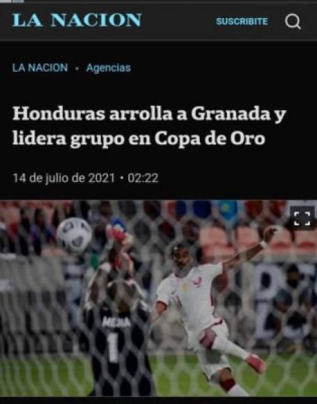 La Nación de Argentina indicó que Honduras arrolló a Granada y lidera grupo en Copa Oro. Sin embargo, tuvieron un error ya que pusieron una fotografía del juego donde Panamá y Catar empataron 3-3.