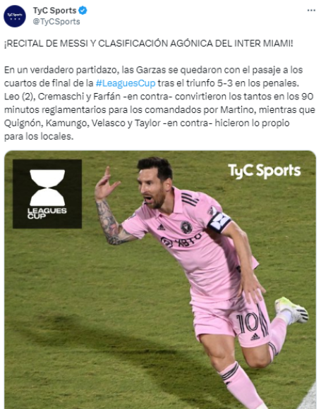 TYC Sports de Argentina: “¡RECITAL DE MESSI Y CLASIFICACIÓN AGÓNICA DEL INTER MIAMI!”.