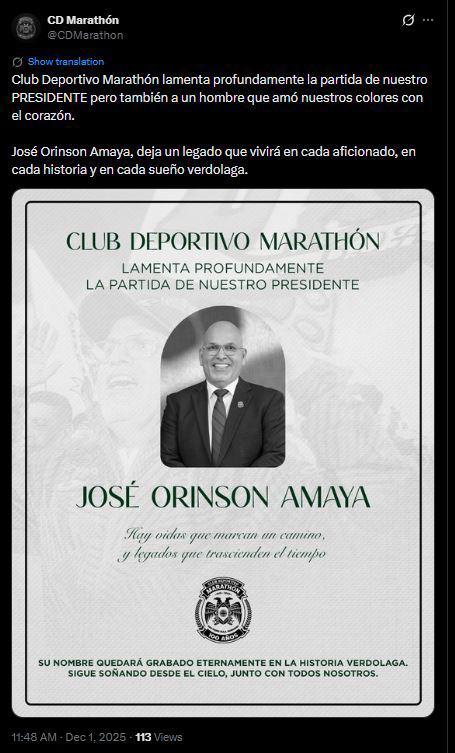 Consternación en Honduras por muerte de Orinson Amaya y hacen petición