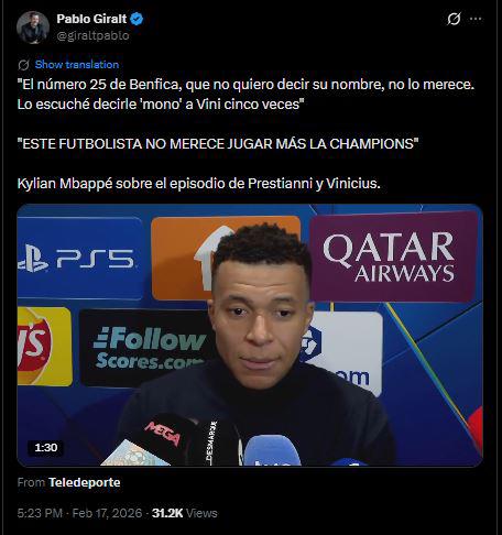 Indignación por lo que pasó con Vinicius ante Benfica; el brasileño reacciona