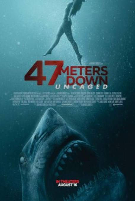 '47 meters down: uncaged'. Esta secuela de 'A 47 Metros' traslada la mortífera acción de los tiburones desde México a Brasil, y seguirá a un grupo de chicas en busca de aventuras en la costa de Recife. Con la esperanza de salir del rutinario sendero turístico, las chicas escuchan algo acerca de unas ruinas submarinas ocultas, pero descubren que bajo las olas turquesas su Atlantis secreta no está completamente deshabitada. Fecha de estreno: 8 de agosto de 2019.