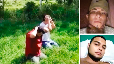 En el video se observa cuando a los dos hombres que están de rodillas les disparan, según se conoció son Carlos Daniel Ramírez Aguilar y Fernando José López Espinoza.