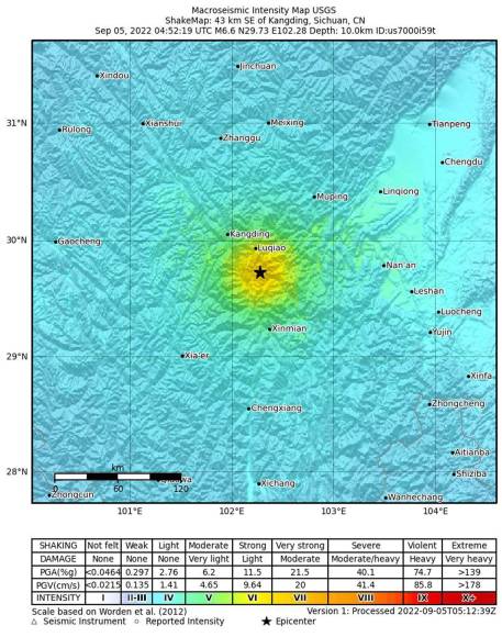 Terremoto de magnitud 6,8 deja 50 muertos y destrozos en el centro de China