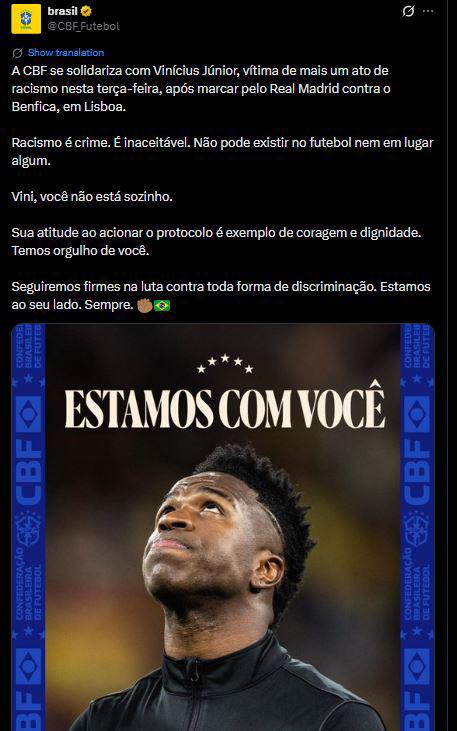 Indignación por lo que pasó con Vinicius ante Benfica; el brasileño reacciona