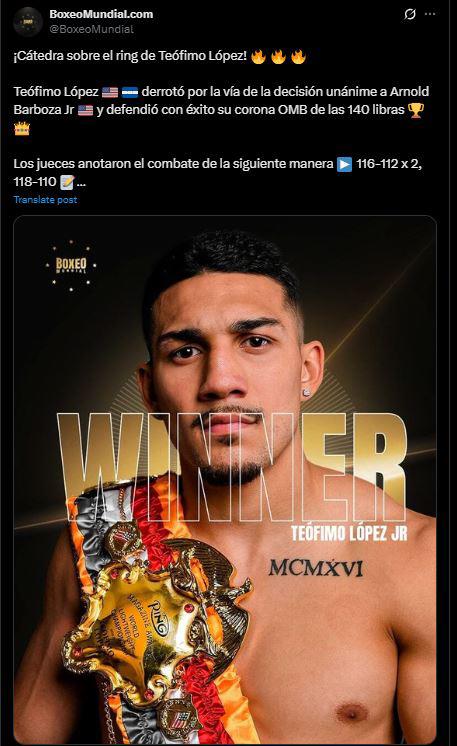 Revuelo mundial por Teófimo López: Cátedra sobre el ring y “sigue siendo campeón