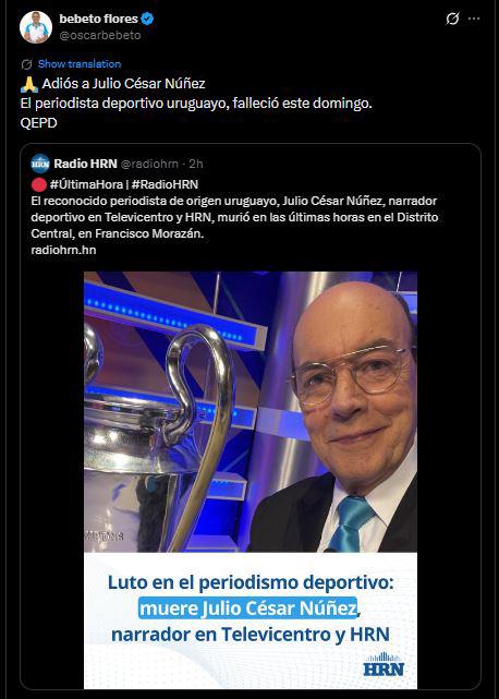 Dolorosos mensajes: Consternación en Honduras por muerte de Julio César Núñez